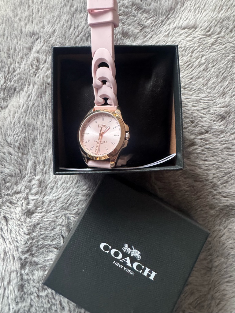 Coach Pink Silicone Chain-Link Watch With Gold-Tone Case